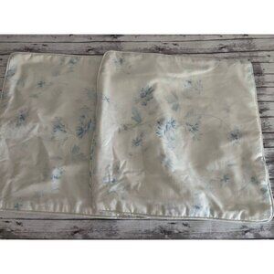 Vintage Flower Decorative PAIR Cotton Square Decorative Pillow Blue Ivory 17"